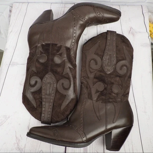 Bass Palomino 7 brown leather suede cowgirl boots - Picture 11 of 16